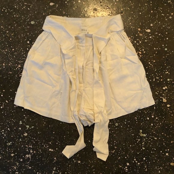 MISA Los Angeles Callae Shorts Ivory White Tie Belt High Waist S NWT $198 - Picture 7 of 8